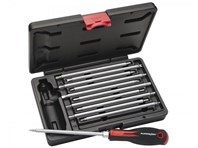 Over the top view of Platinum Tools open kit box with screw driver and 22 different tips