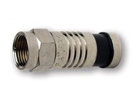 Side view of Platinum Tools Nickel Plated F RG6 Compression Connector