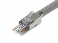 Front view of 6/6A compliant shielded CAT6a Connector with wires